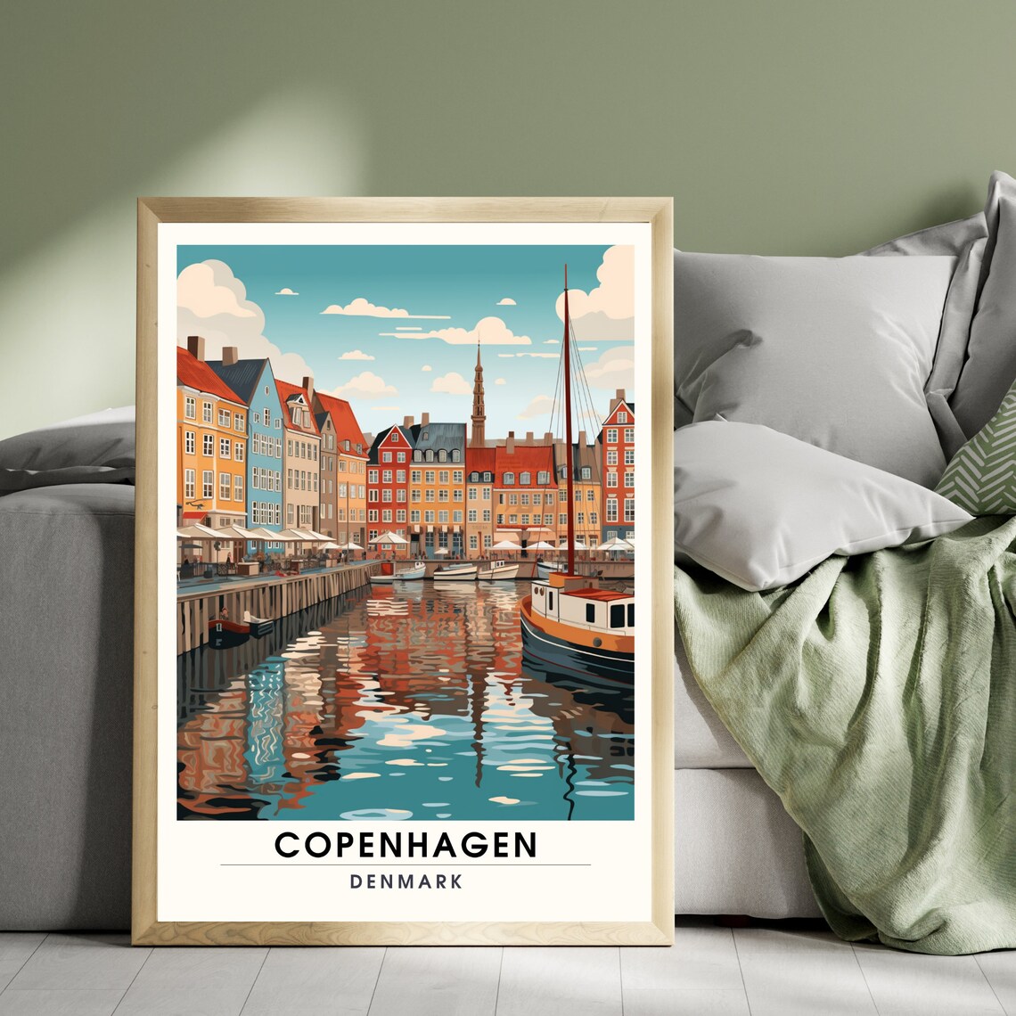 Copenhagen Denmark Nyhavn Harbor Colorful Houses Travel Poster