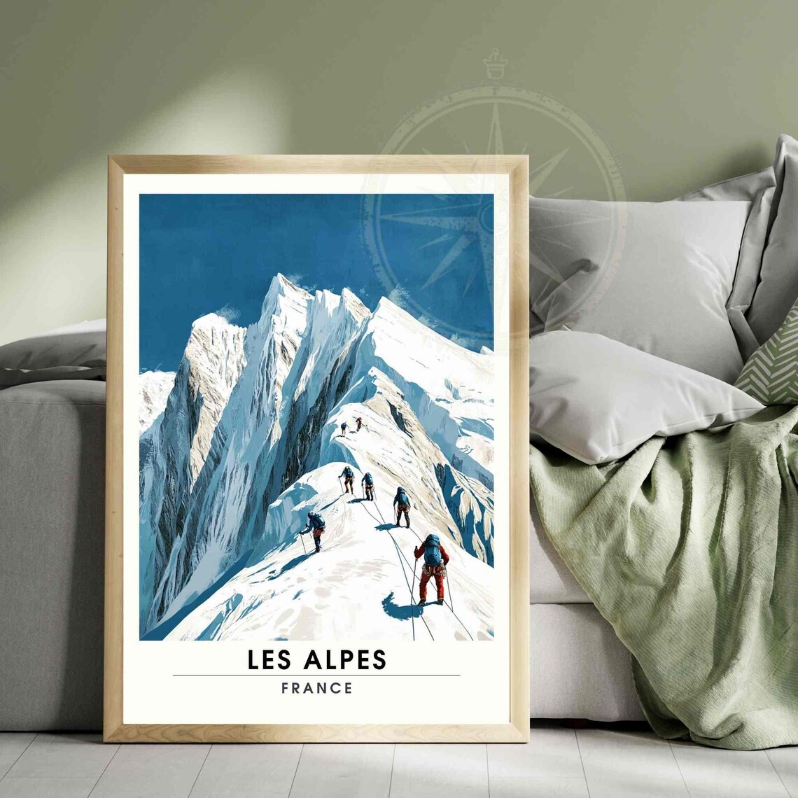 Les Alpes France Roped Mountaineers Snowy Ridge Climb Travel Poster - Image 3