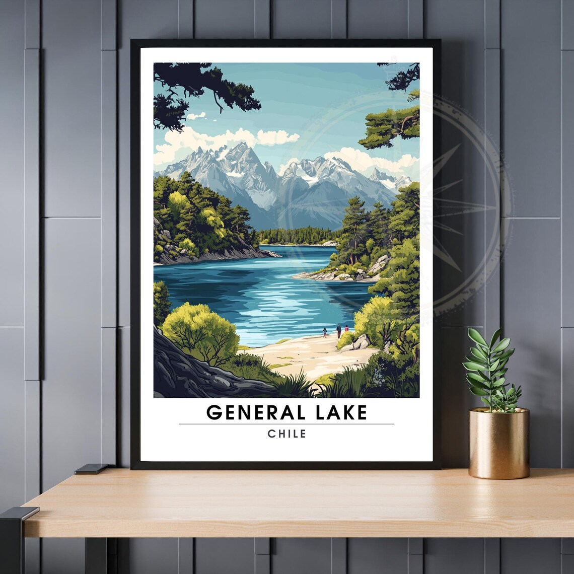 General Lake Chile Alpine Lake Retro Travel Style Art Poster
