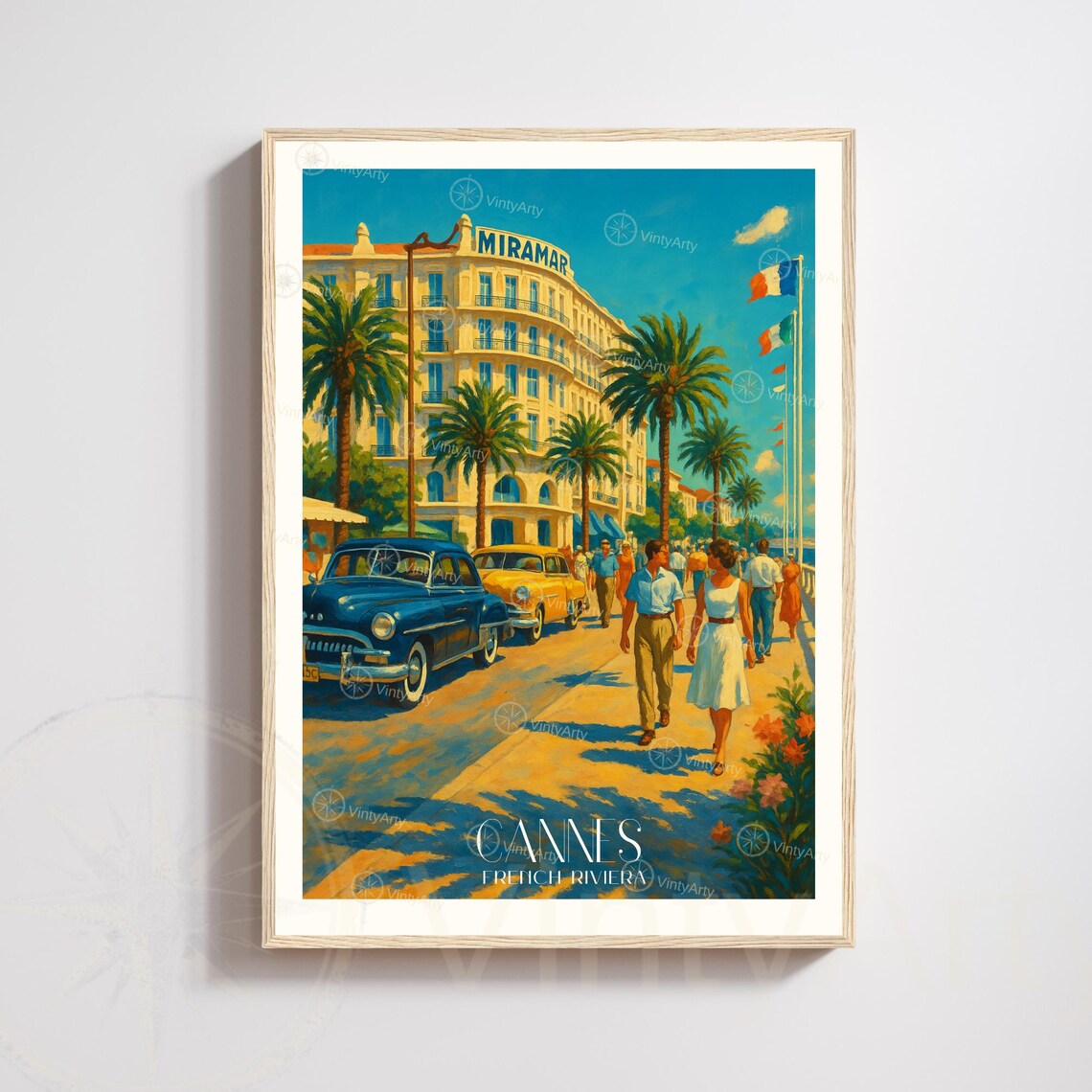 Cannes French Riviera Vintage Street Travel Poster Classic Cars