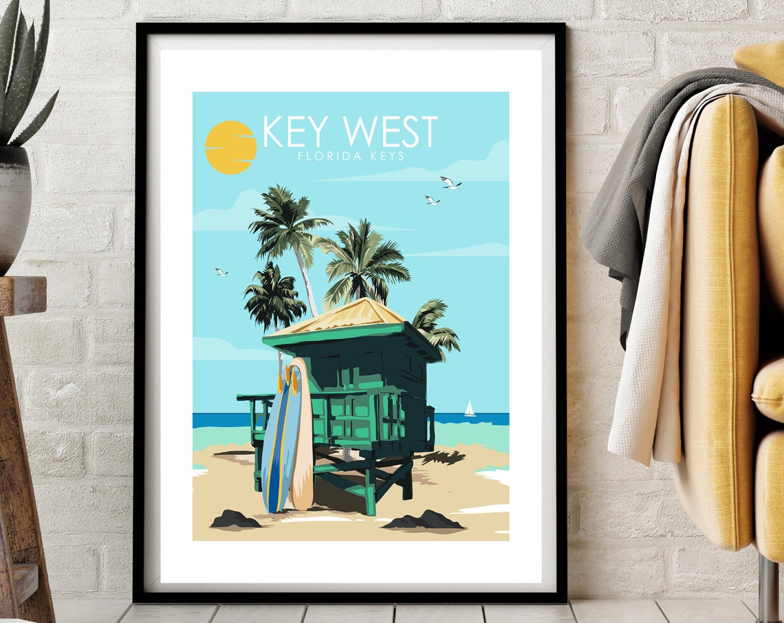 Key West Travel Poster Florida Travel Poster Retro Travel Poster Travel Poster Travel Gift City Poster Wedding Gift Coastal Art