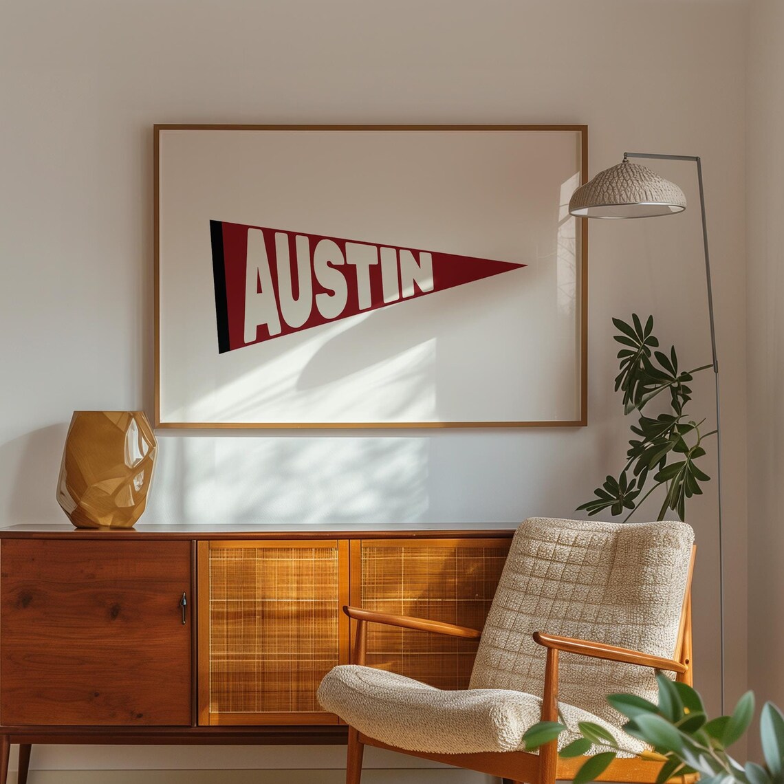 Austin Texas Red Vintage Pennant Flag Collegiate Style Wall Art