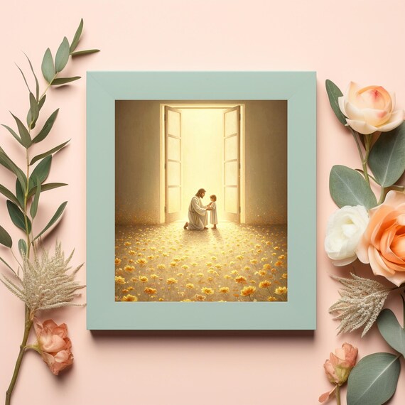 Jesus And Child Golden Doorway Warm Light Faith Gift Wall Poster