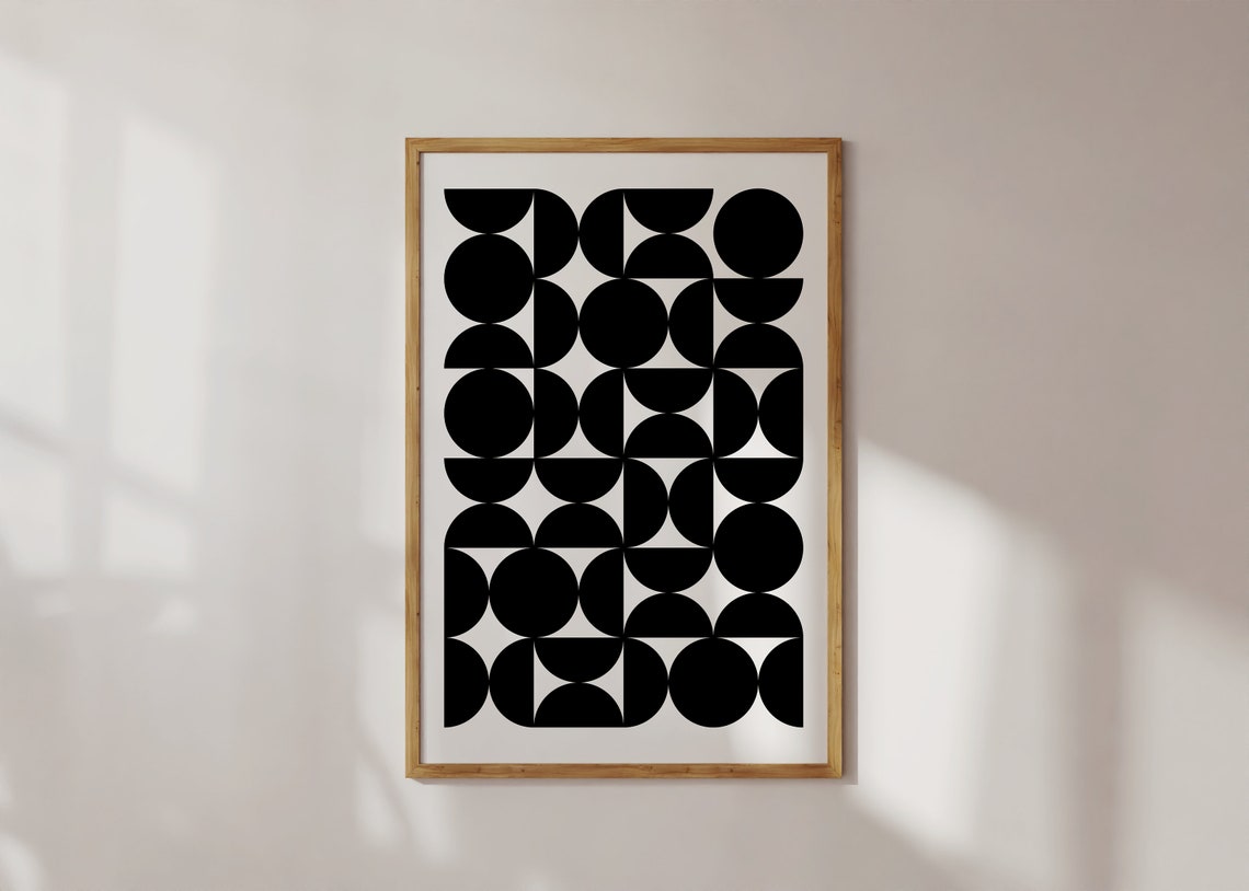 Black Circle Grid Pattern Minimalist Monochrome Abstract Poster