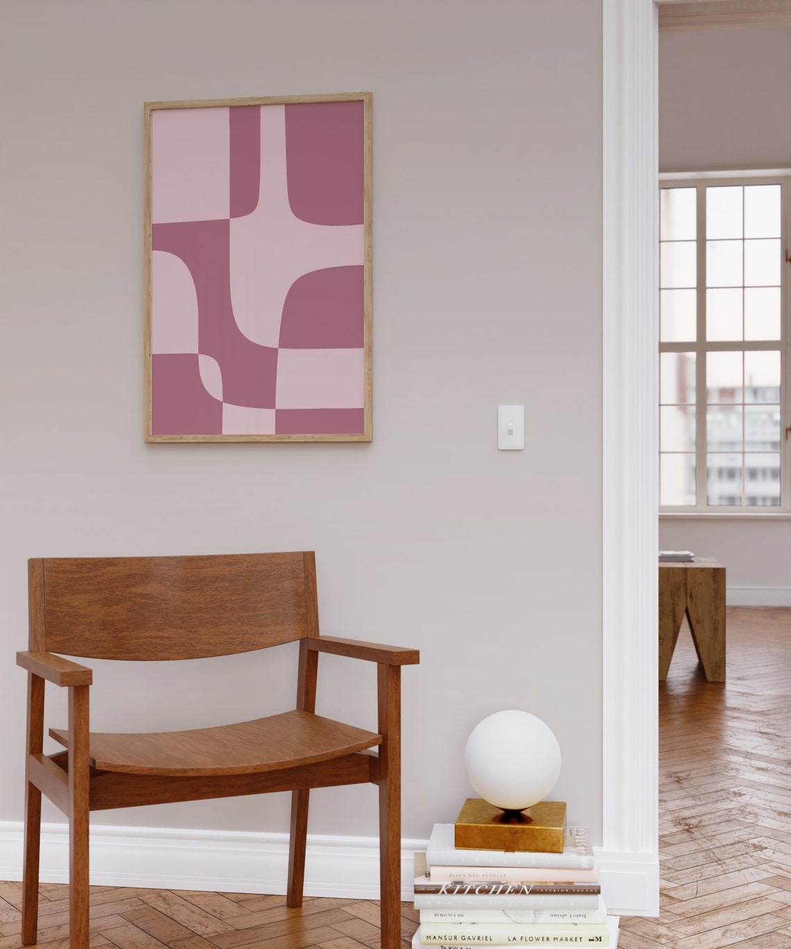Dusty Rose Geometric Puzzle Blocks Abstract Pink Wall Poster - Image 3