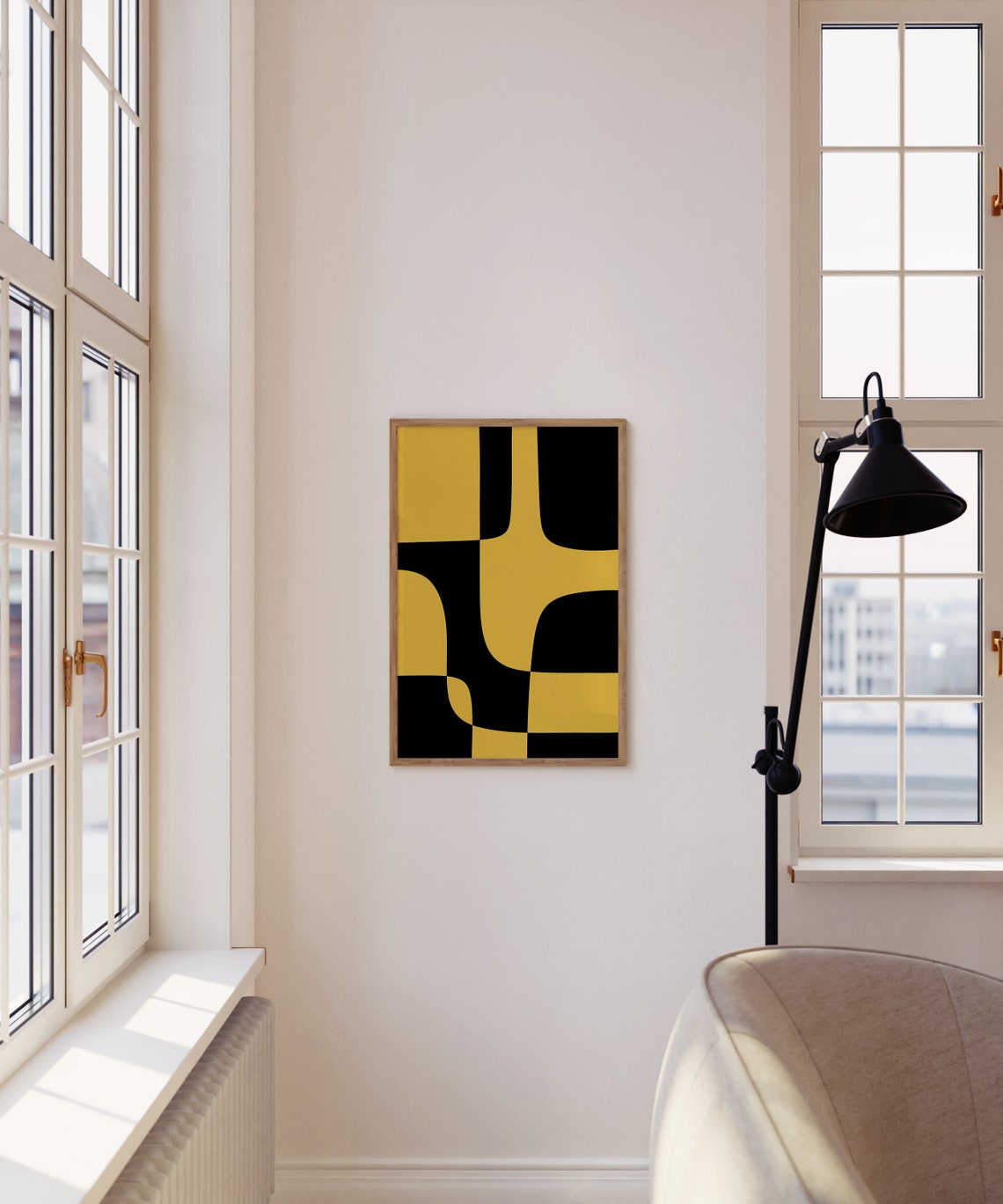Black And Mustard Yellow Geometric Puzzle Blocks Bold Poster - Image 2