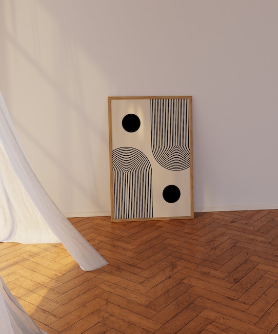 Mid Century Modern Striped Arch Columns Two Dot Abstract Poster