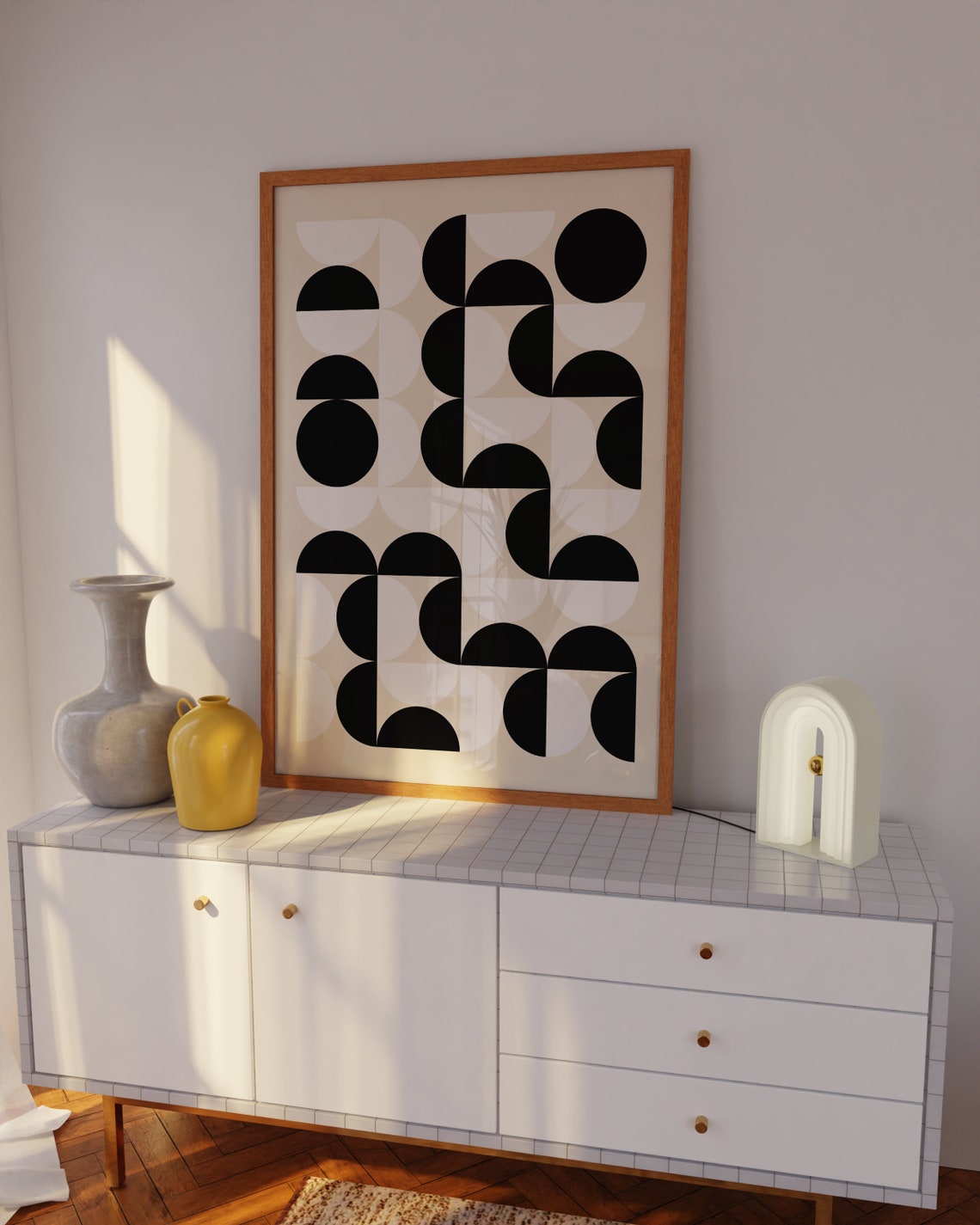 Black Quarter Circle Interlocking Geometric Grid Bauhaus Art Poster - Image 3