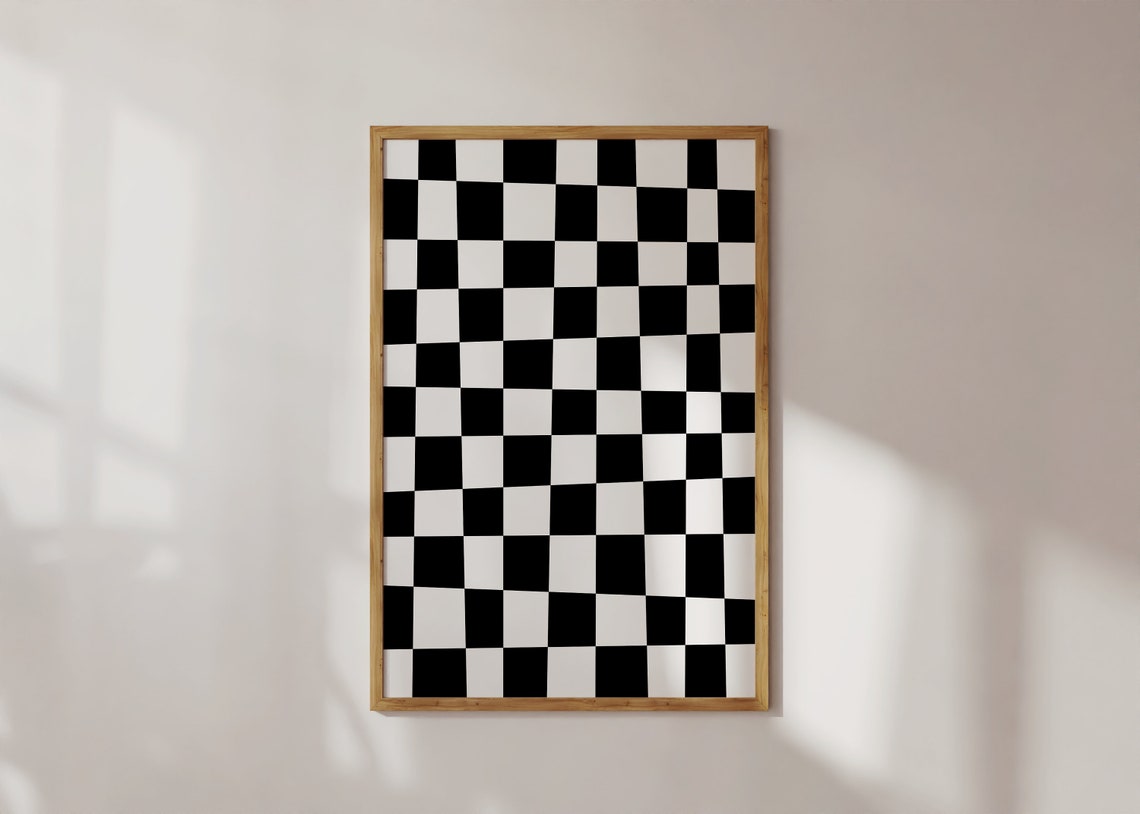 Black And White Checkered Grid Abstract Minimalist Wall Poster - Image 2