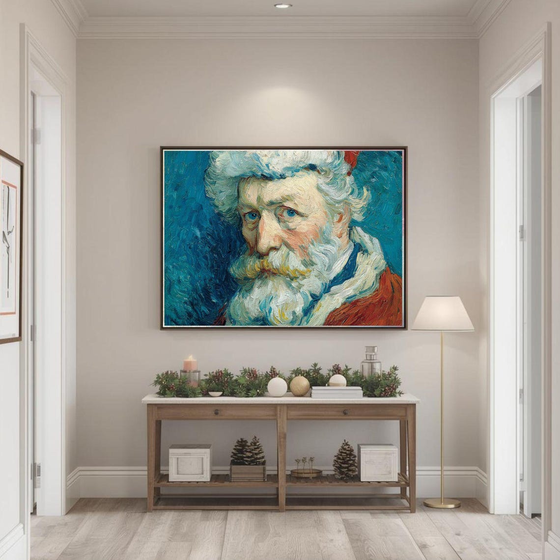 Santa Claus Portrait Painterly Brushstroke Christmas Wall Art