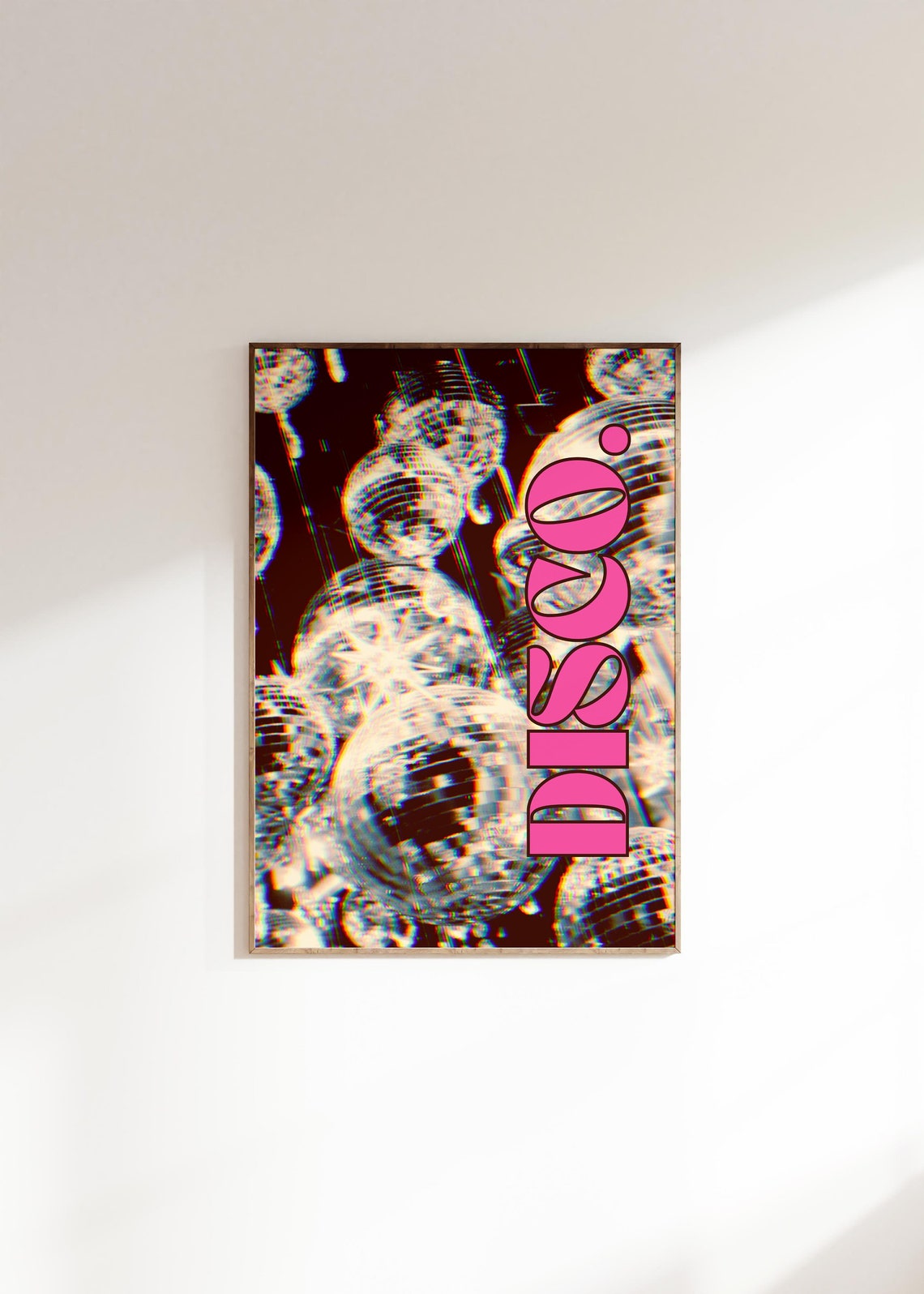 Retro 70s Disco Balls Pink Typography Groovy Party Poster Art