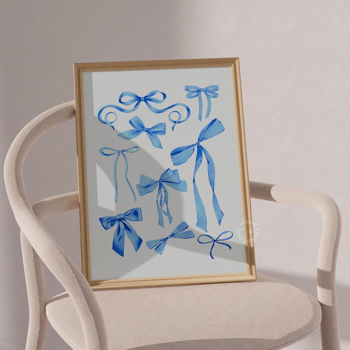 Blue Ribbon Bows Watercolor Coquette Balletcore Aesthetic Poster