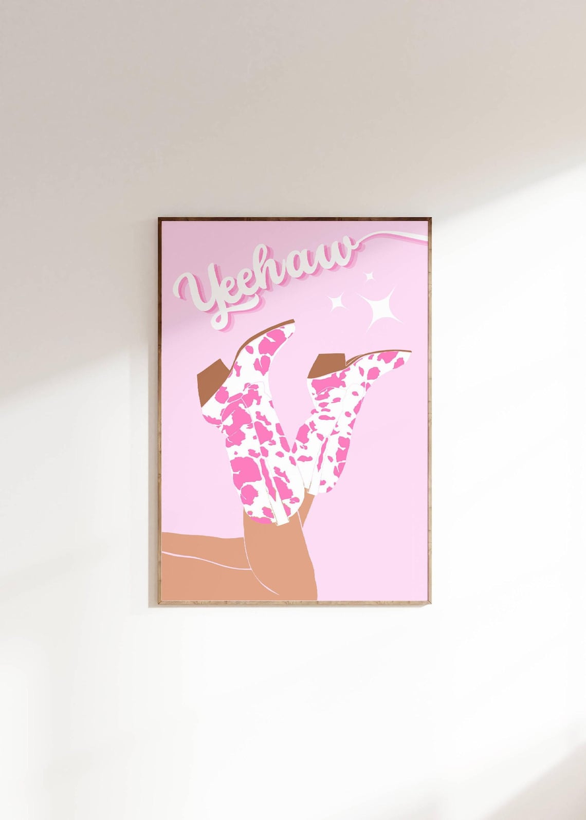 Rodeo Pink Cowboy Boots Western Illustrated Art Print