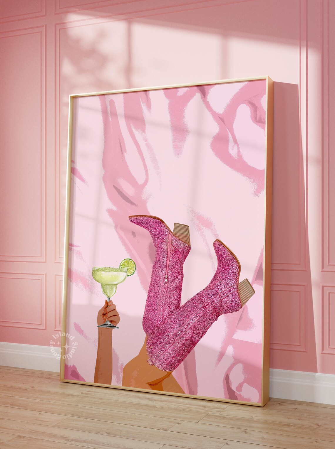 Margarita Pink Cowgirl Boots Art Print, Western Style
