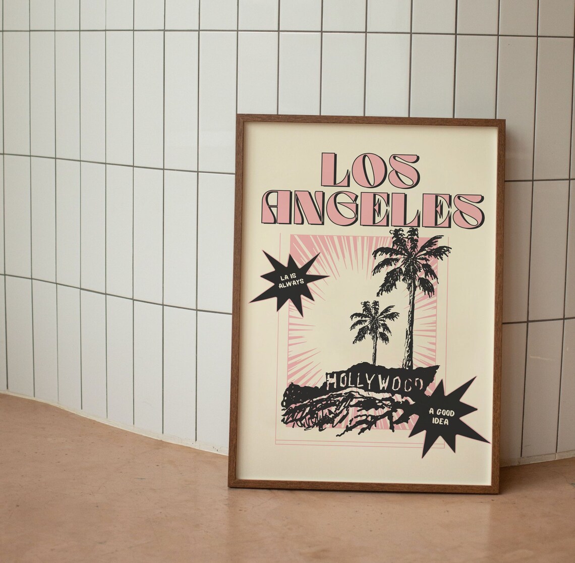 Los Angeles Retro Travel Poster, Pink Girly Art Print