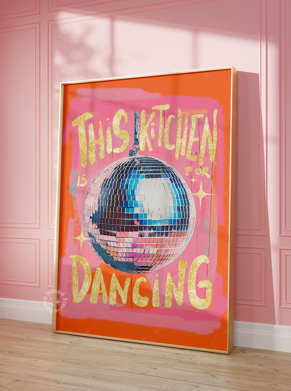 Disco Ball Kitchen Dance Art Print, Preppy Decor