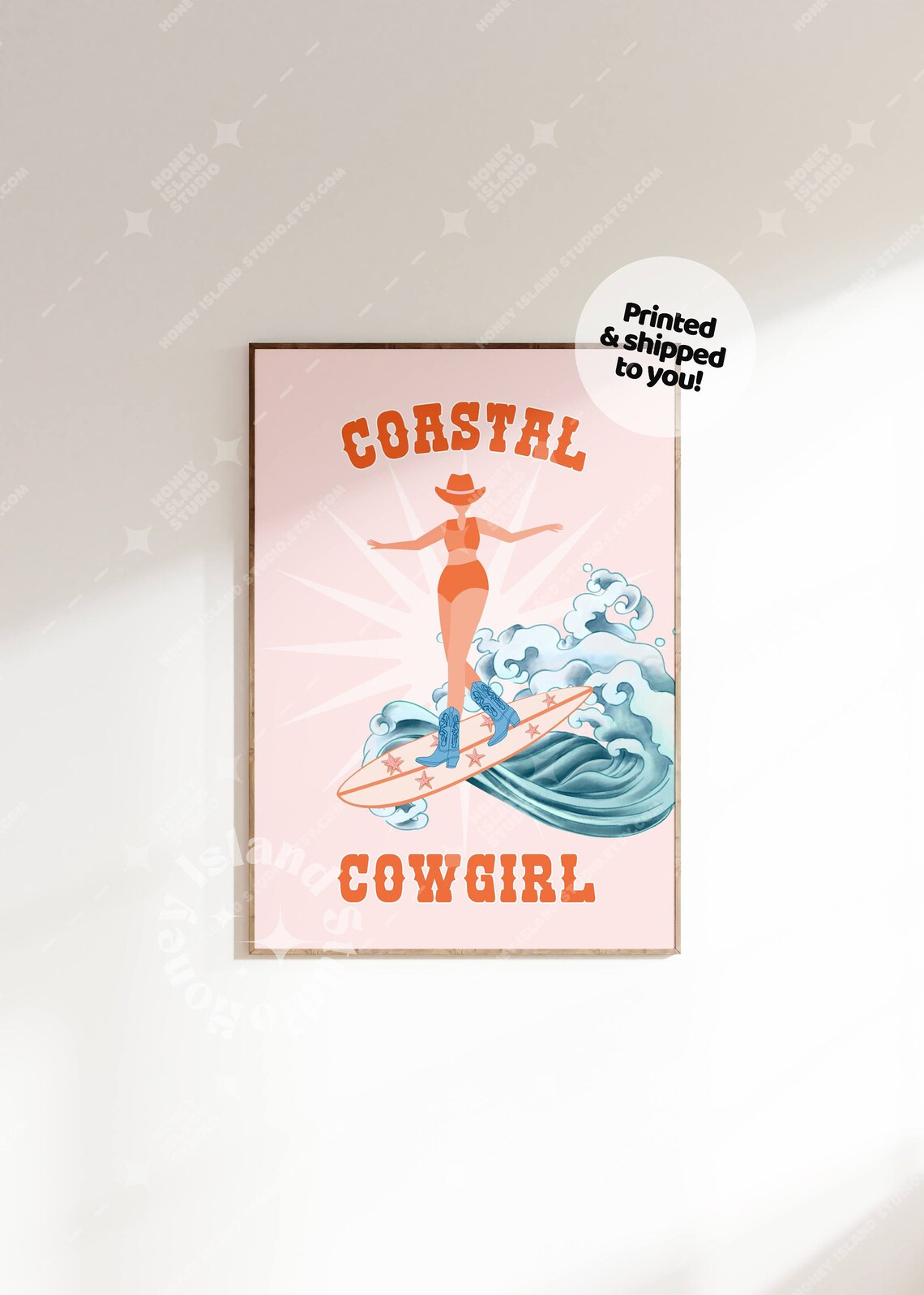 Fun Coastal Cowgirl Surfer Girl Retro Western Beach Style Poster