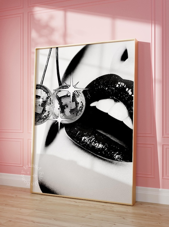 Cherry Disco 70s Art Poster, Retro Funky Decor