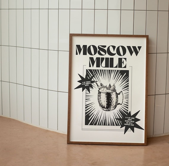 Moscow Mule Retro Poster, Bar Cart Wall Art