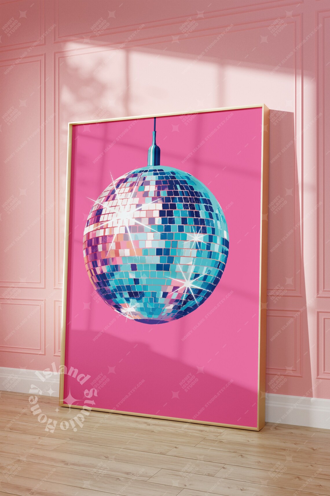 Disco Ball Wall Print, Pink Decor Dorm Trend
