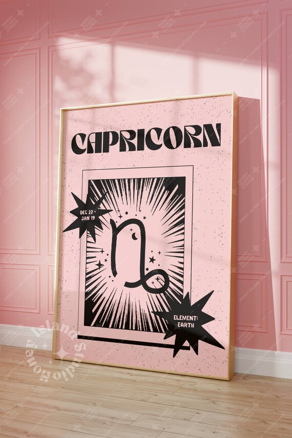 Capricorn Zodiac Sign Pink Retro Earth Sign Astrology Poster