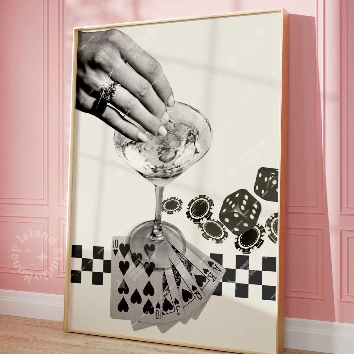 Playing Cards Retro Art Print, Drinks Decor