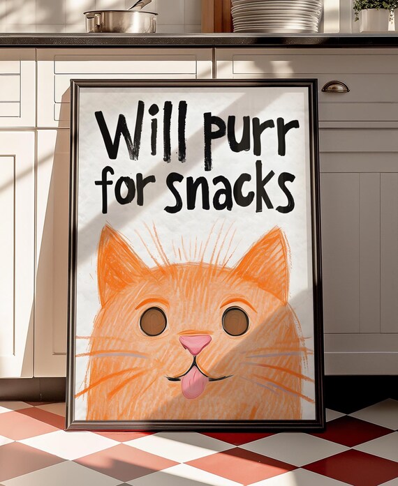 Hungry Ginger Cat, Minimalist Funny Quote Art Print