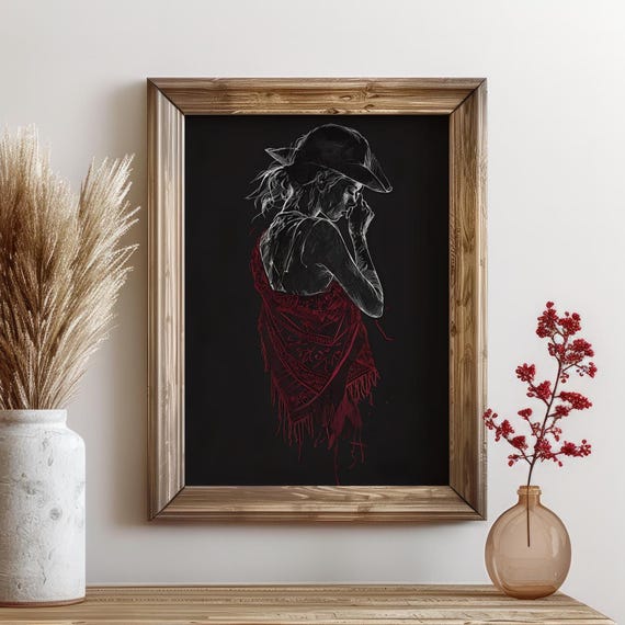 Cowgirl Silhouette Portrait, Minimalist Western Art