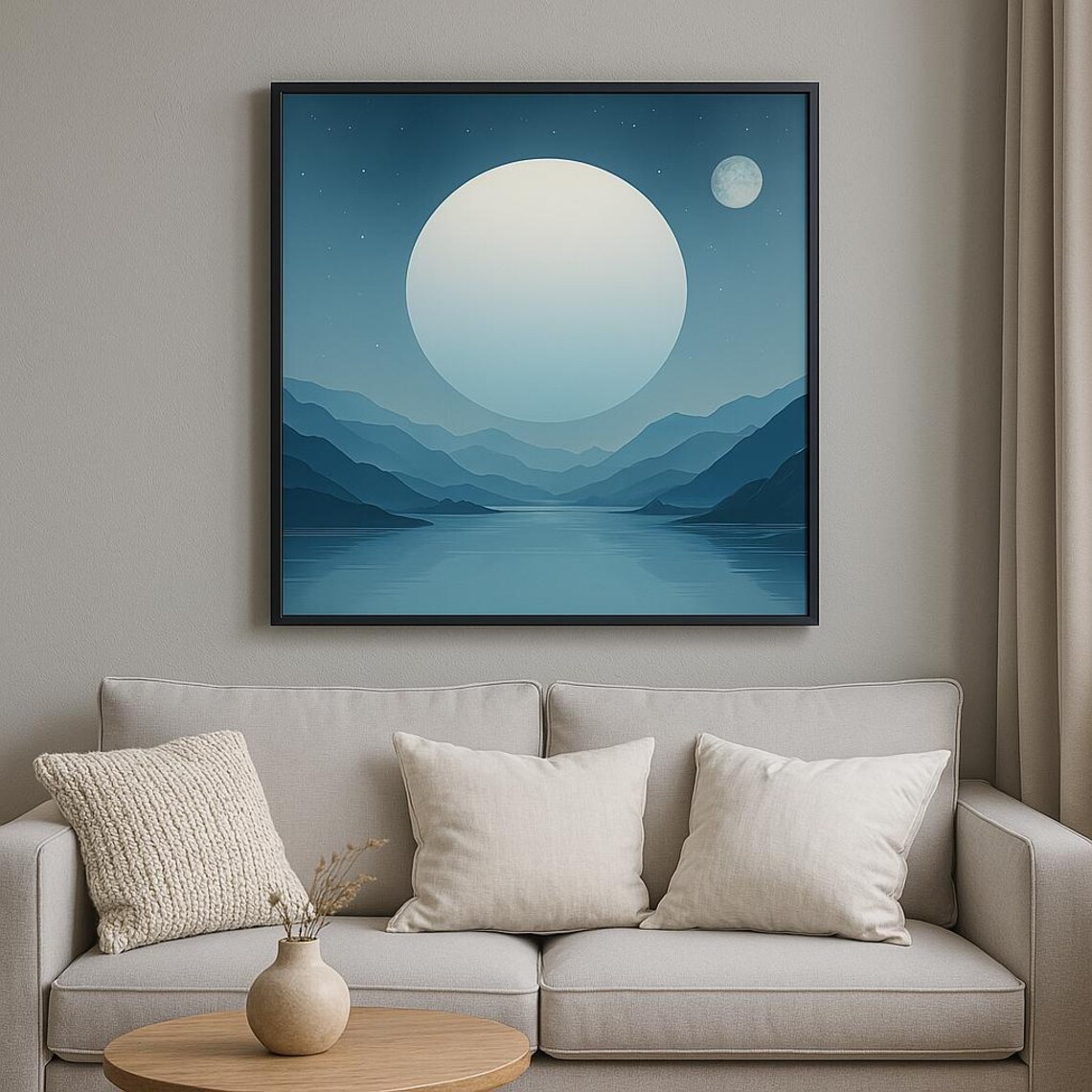 Celestial Landscape, Minimal Moon And Mountains Art Print - Image 3