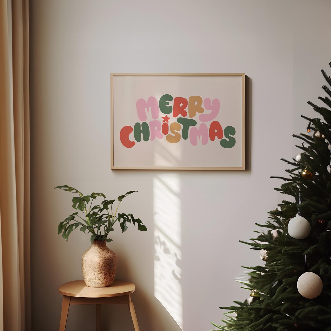 Merry Christmas Retro Bubble Letters Colorful Holiday Art Poster - Image 5