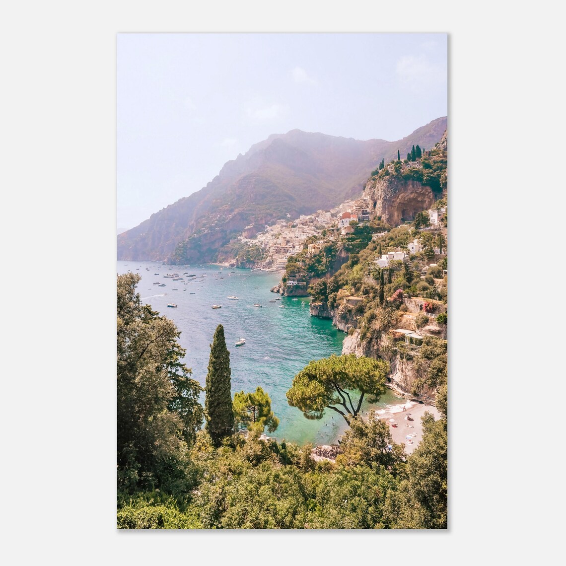 Amalfi Coast Green Cliffs Cypress Trees Cove Photography Poster - Image 3