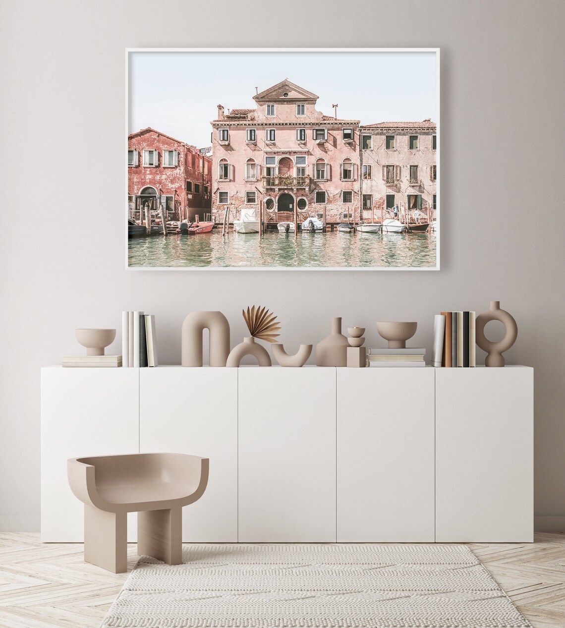 Venice Canal With Pink Palazzo and Boats Italy Travel Poster - Image 2