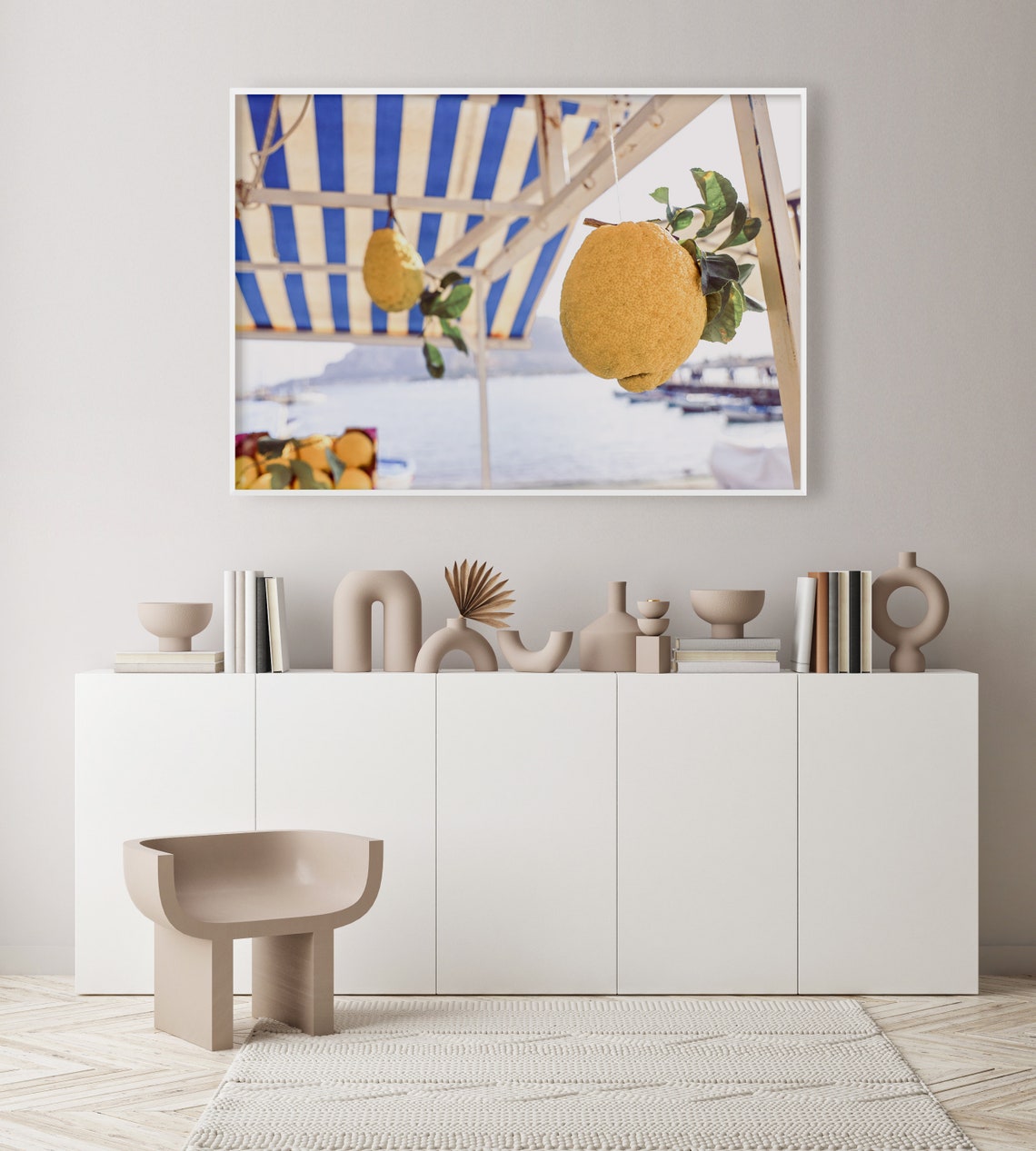 Amalfi Coast Giant Lemons Striped Awning Seaside Kitchen Poster - Image 2