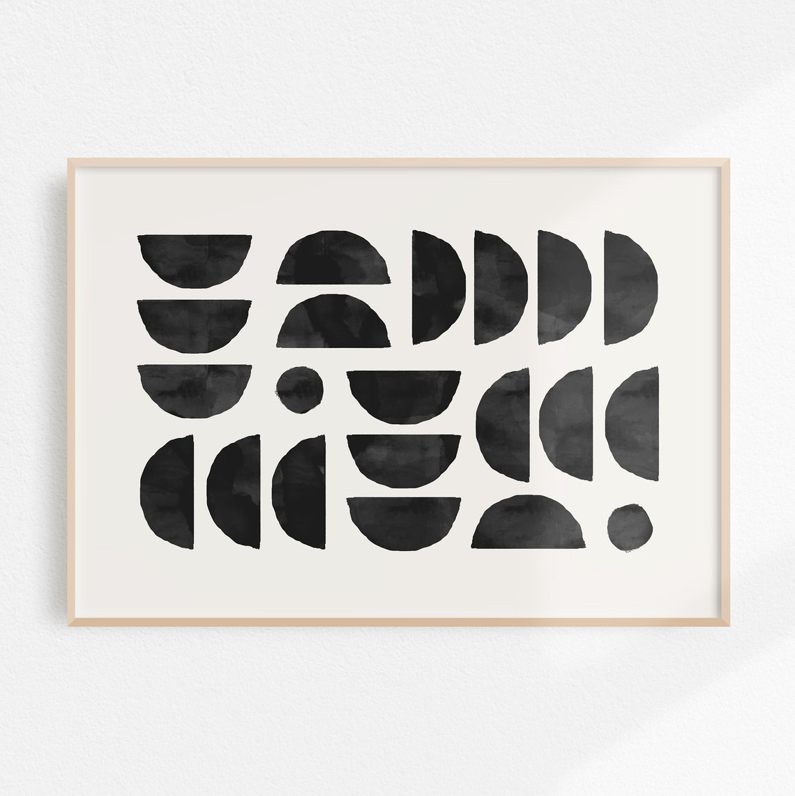 Black Half-Circle Geometric Shapes Modern Minimalist Abstract Poster