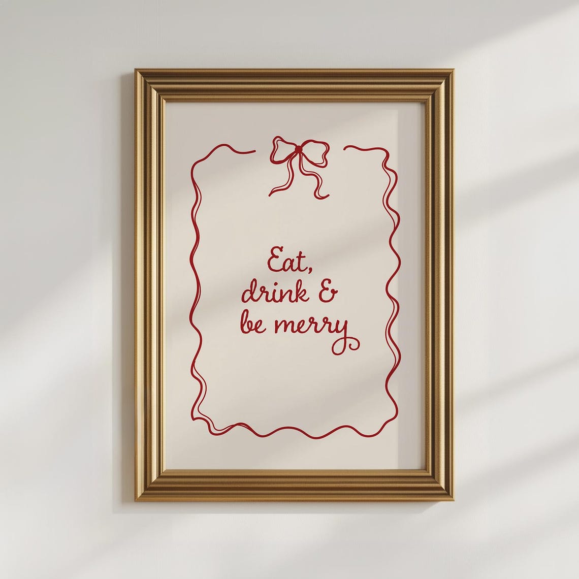 Eat Drink Be Merry Blush Script Bow Dark Green Christmas Wall Art - Image 2