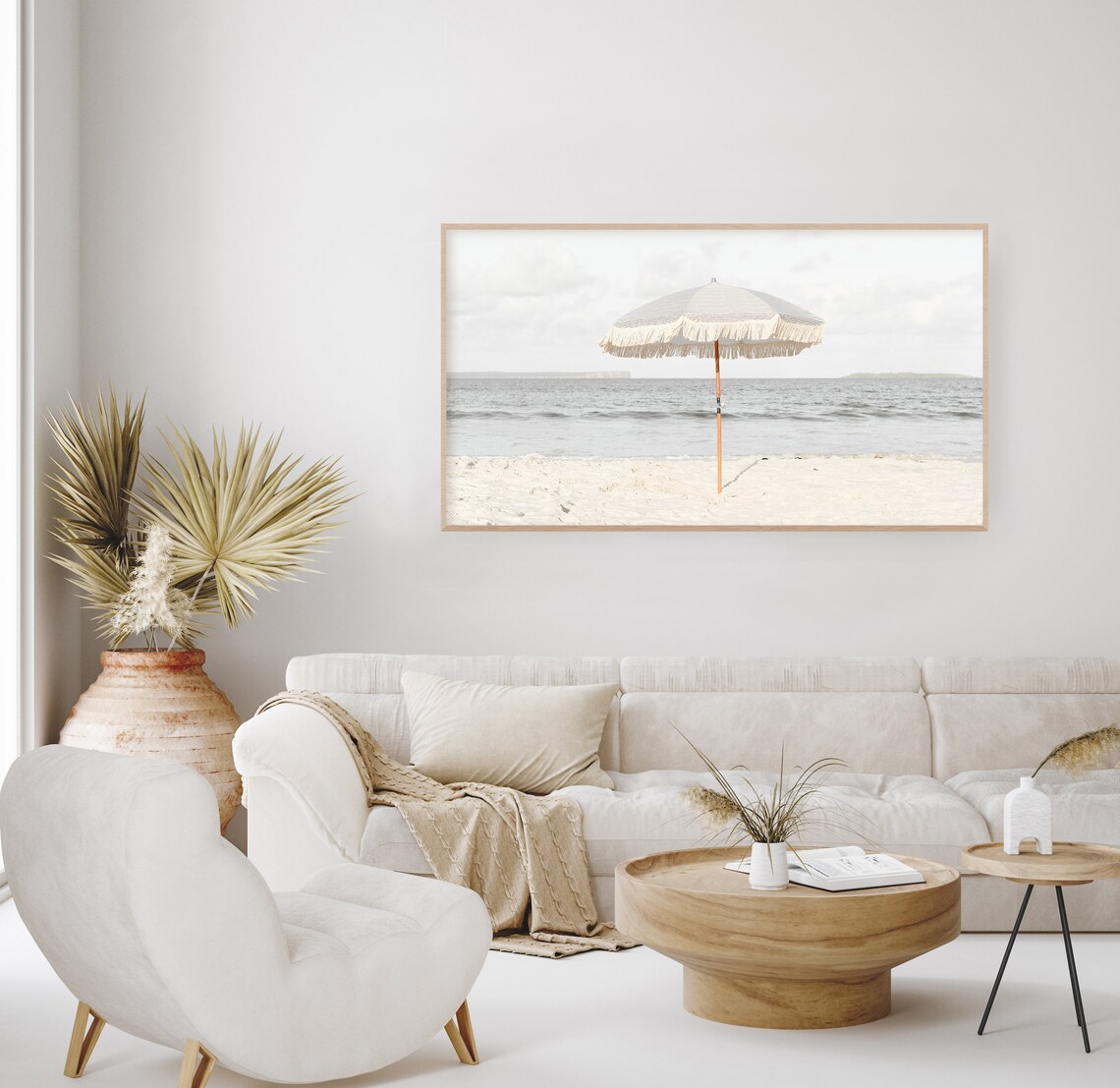 Beach Umbrella Shoreline Waves Coastal Art Print - Image 2