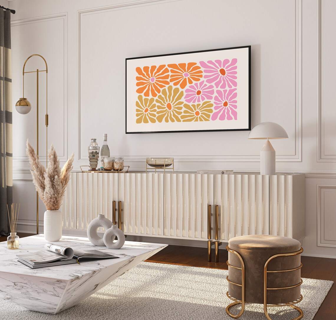 Retro Frame TV Art, Danish Pastel Flowers - Image 3