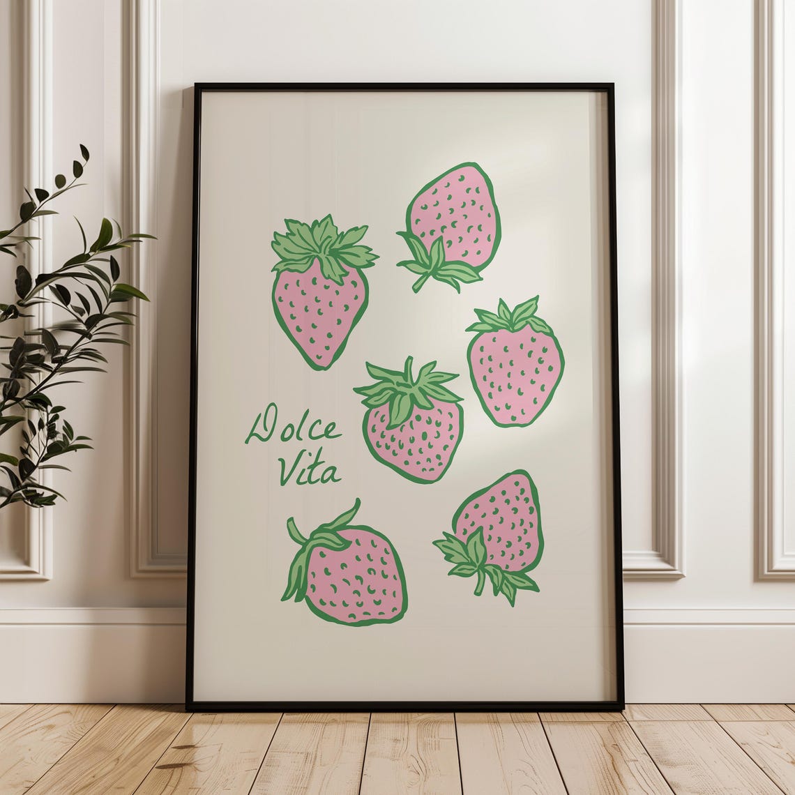 Sweet Pink Dolce Vita Strawberry Pattern Retro Kitchen Art Poster - Image 3