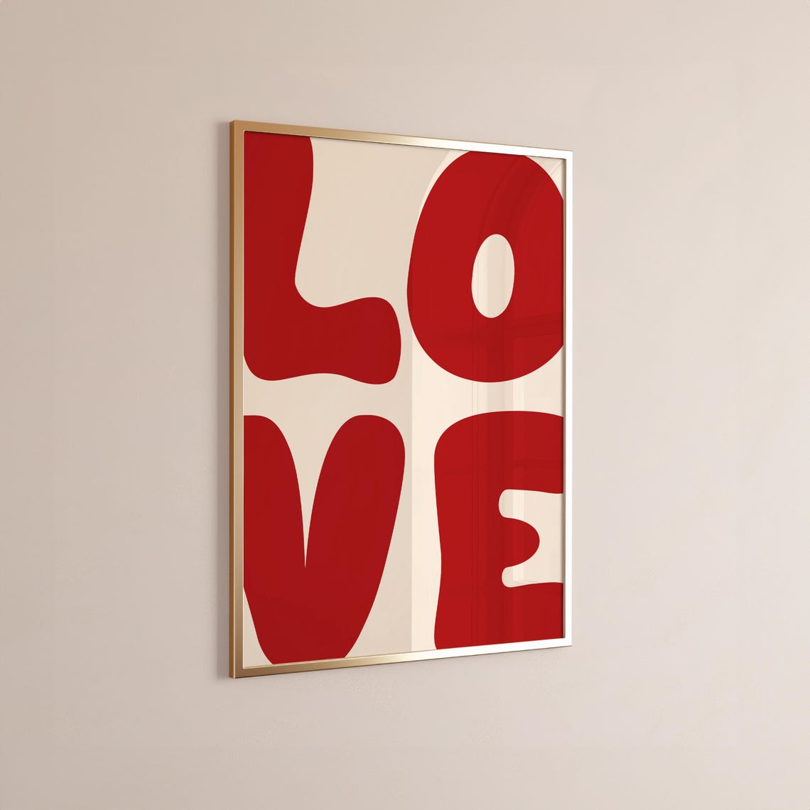 Retro Red LOVE Typography Bold 70s Maximalist Cream Room Wall Art - Image 3