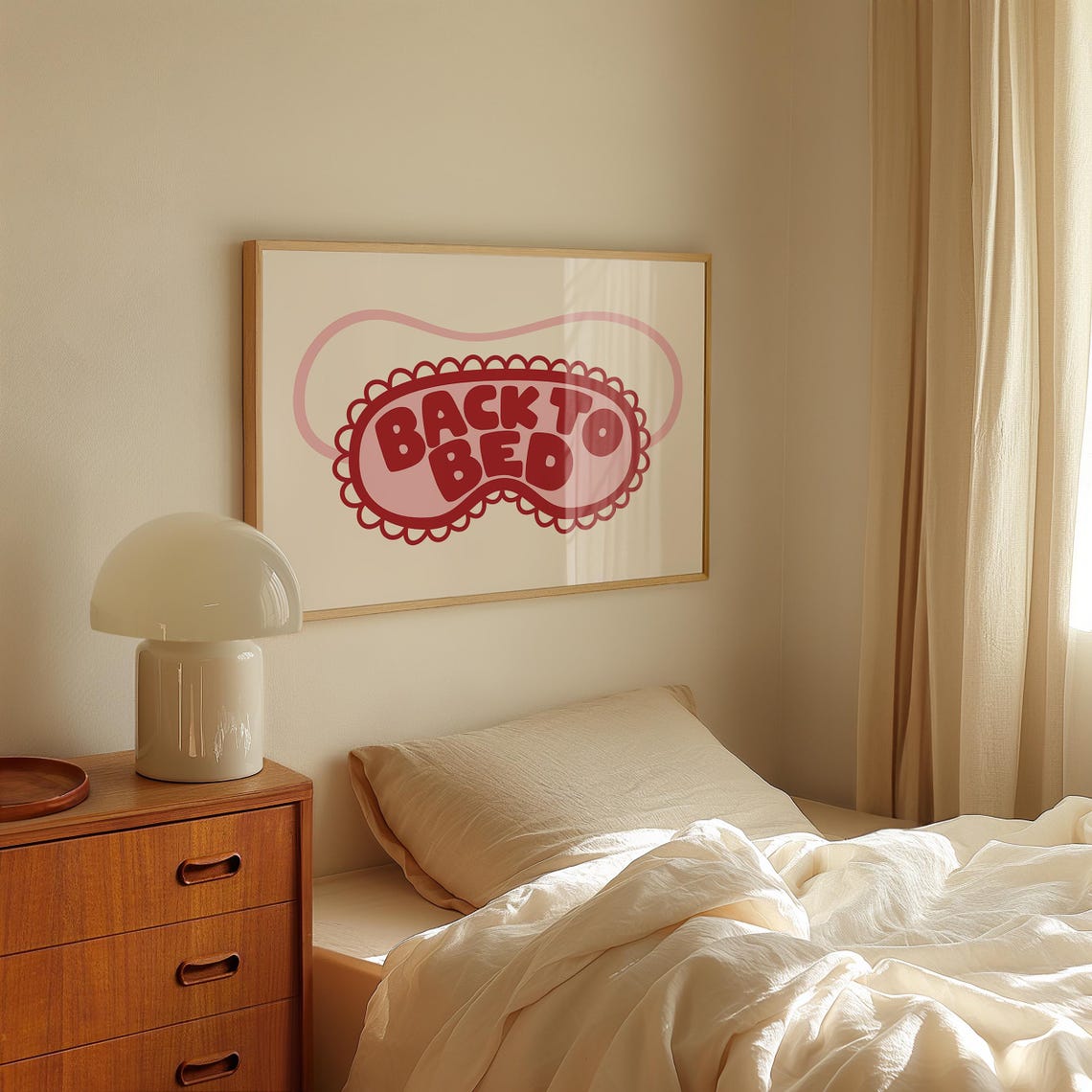 Back To Bed Pink Orange Sleep Mask Art Above Bed Horizontal Poster - Image 4