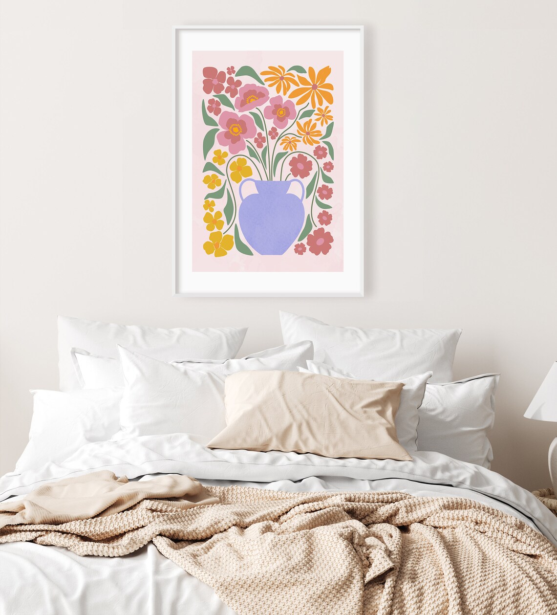 Purple Vase With Pink And Orange Flowers Modern Floral Art Poster - Image 3