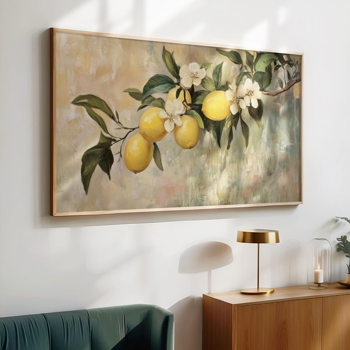 Ripe Lemons on Branch with Blossoms Vintage Oil Painting Poster - Image 2