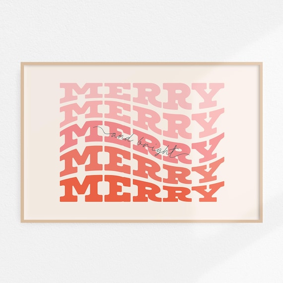 Merry And Bright Retro Wavy Lettering Christmas Holiday Poster