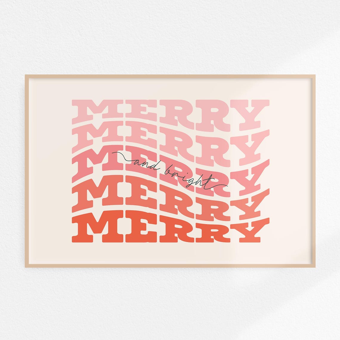 Merry And Bright Retro Wavy Lettering Christmas Holiday Poster