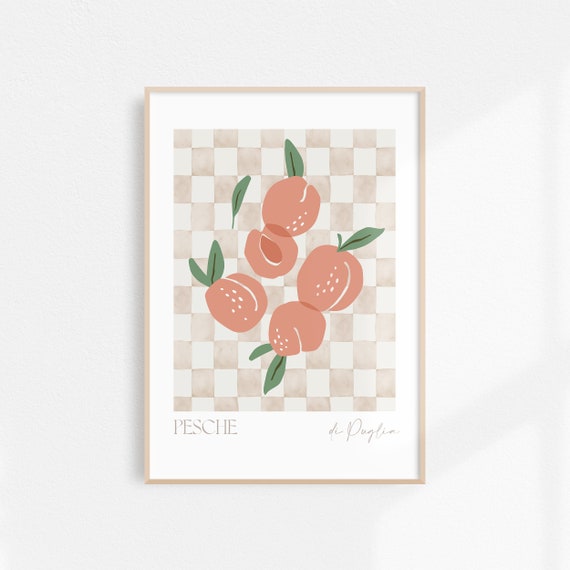 Aesthetic Poster Peach Print Aesthetic Room Decor Italian Kitchen Wall Art Peach Decor Retro Fruit Poster Peaches Art