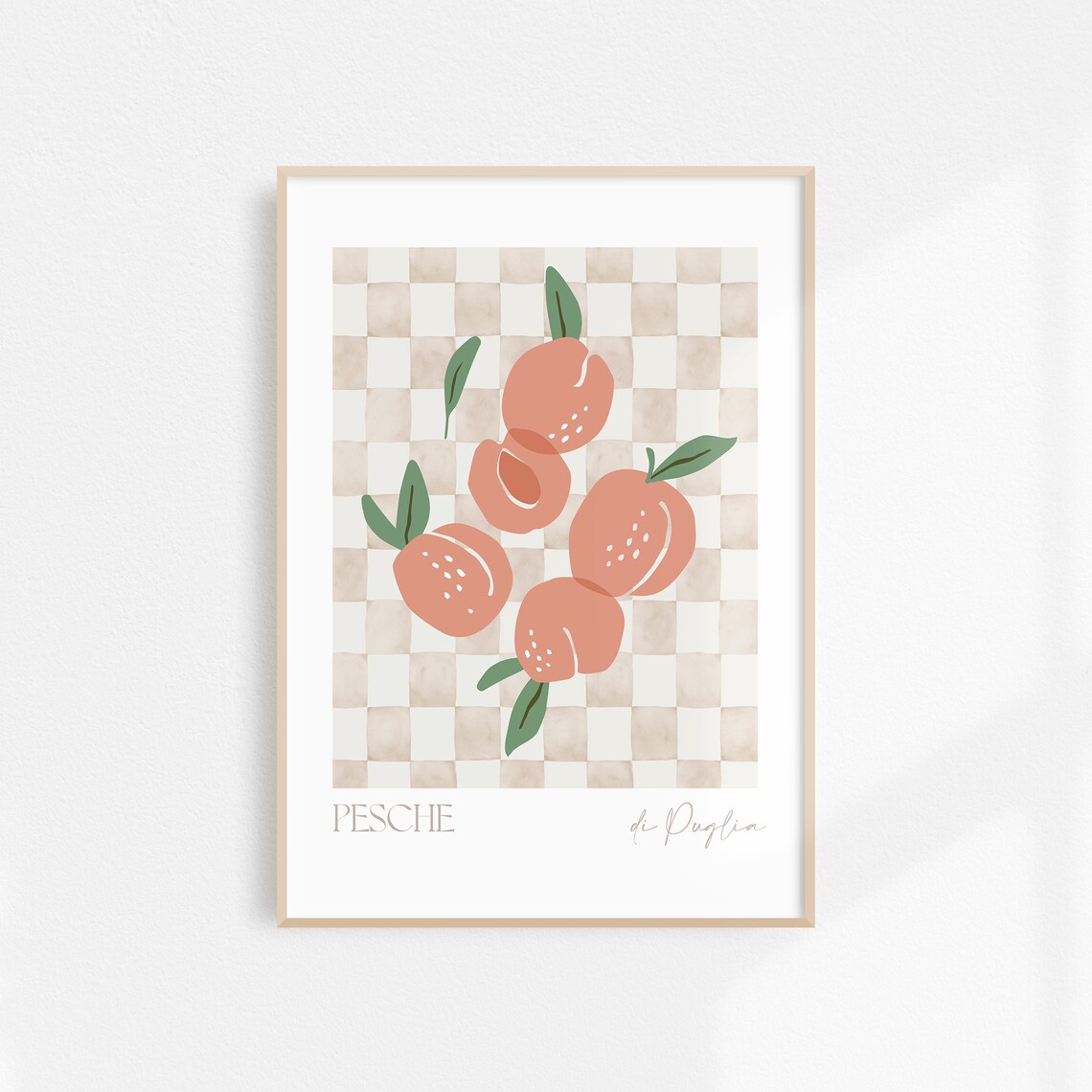 Pesche di Puglia Peaches Checkered Italian Kitchen Wall Decor Poster