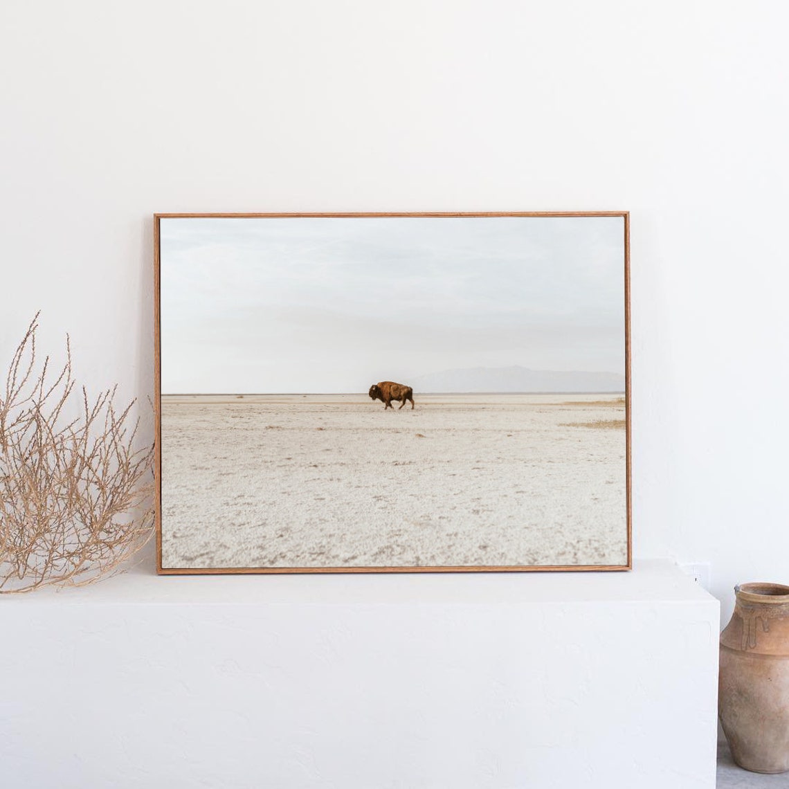 Lone Bison Walking Across Vast White Salt Flats Wildlife Poster - Image 3