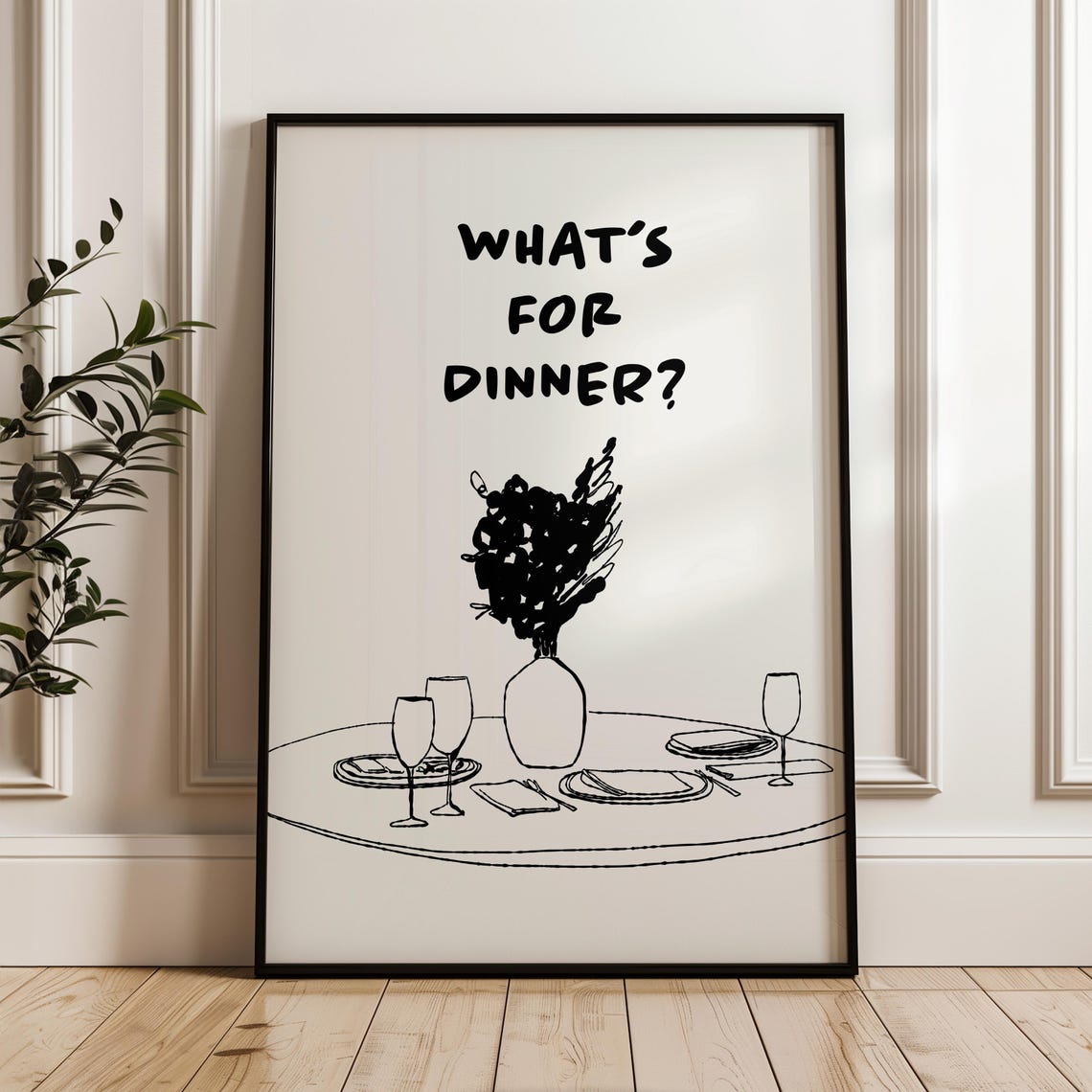 Black Whats For Dinner Retro Kitchen Table Setting Sketch Wall Art - Image 2