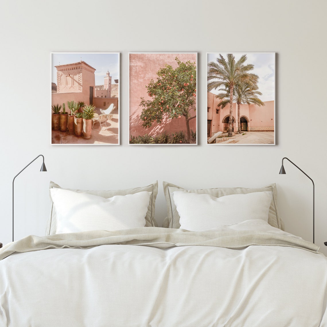 Moroccan Wall Art Print Set Marrakech Wall Art Blush Pink Green Wall Art Desert Prints Boho Wall Art Palm Tree Prints - Image 6
