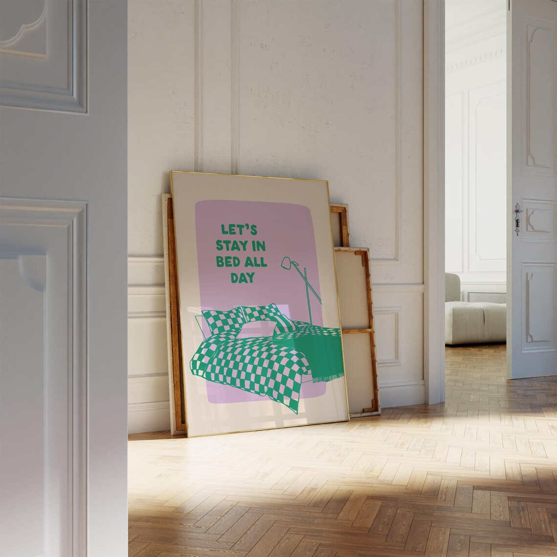 Lets Stay In Bed Retro Bedroom Art Print - Image 3